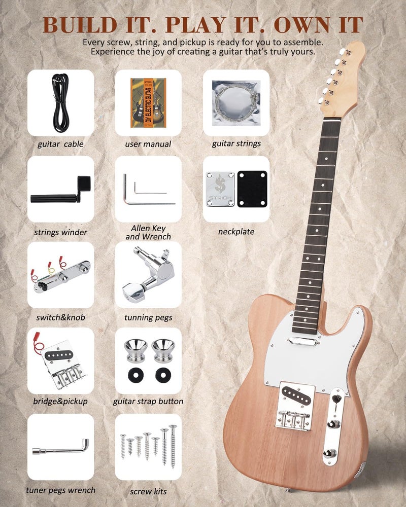 STRICH DIY Electric Guitar Kit, TL Style Mahogany Body & Maple Neck Guitar with SS Pickups, Easy to Assemble Kit with All Parts Included – Build Your Own Electric Guitar STL-D10 - Image 3